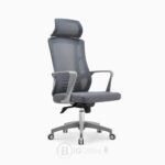 Chaise de bureau ergonomique maille grise avec dossier haut et roulettes