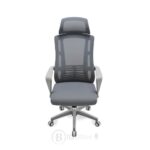 Chaise de bureau ergonomique maille grise avec dossier haut et roulettes – Image 2