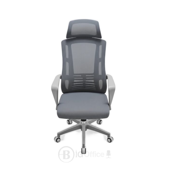 Chaise de bureau ergonomique maille grise avec dossier haut et roulettes – Image 2