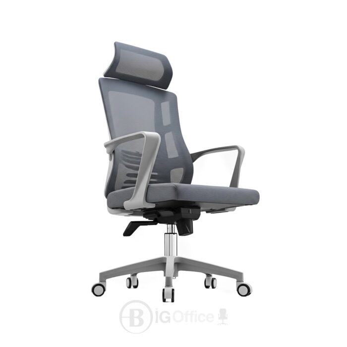 Chaise de bureau ergonomique maille grise avec dossier haut et roulettes – Image 3