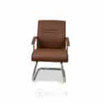Chaise visiteur de bureau en similicuir marron avec piètement chromé – Image 2