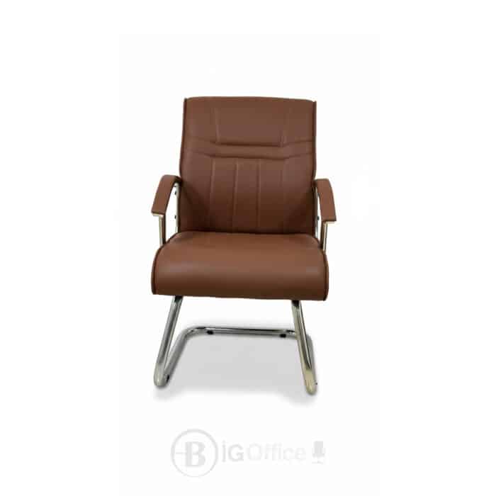 Chaise visiteur de bureau en similicuir marron avec piètement chromé – Image 2