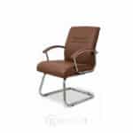 Chaise visiteur de bureau en similicuir marron avec piètement chromé