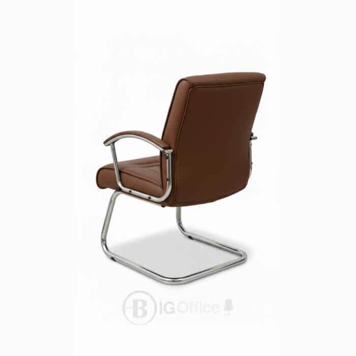 Chaise visiteur de bureau en similicuir marron avec piètement chromé – Image 3