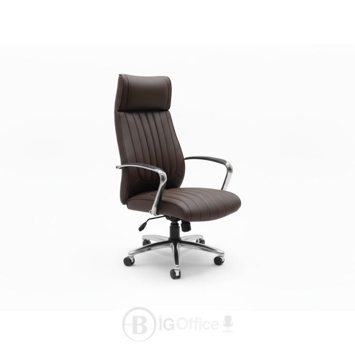 Ensemble fauteuil de direction et chaises visiteurs en similicuir marron foncé – Piètement chromé – Image 3