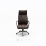 Ensemble fauteuil de direction et chaises visiteurs en similicuir marron foncé – Piètement chromé – Image 2