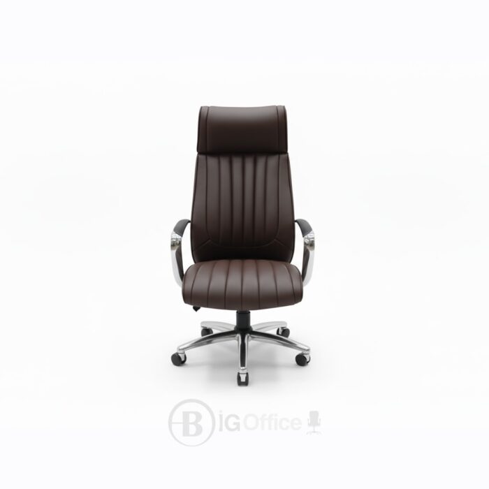 Ensemble fauteuil de direction et chaises visiteurs en similicuir marron foncé – Piètement chromé – Image 2