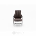 Ensemble fauteuil de direction et chaises visiteurs en similicuir marron foncé – Piètement chromé – Image 4