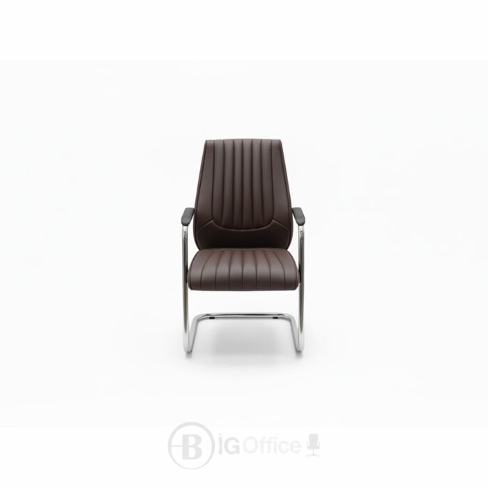 Ensemble fauteuil de direction et chaises visiteurs en similicuir marron foncé – Piètement chromé – Image 4