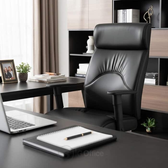 Fauteuil de bureau ergonomique en similicuir noir avec accoudoirs réglables – Image 10