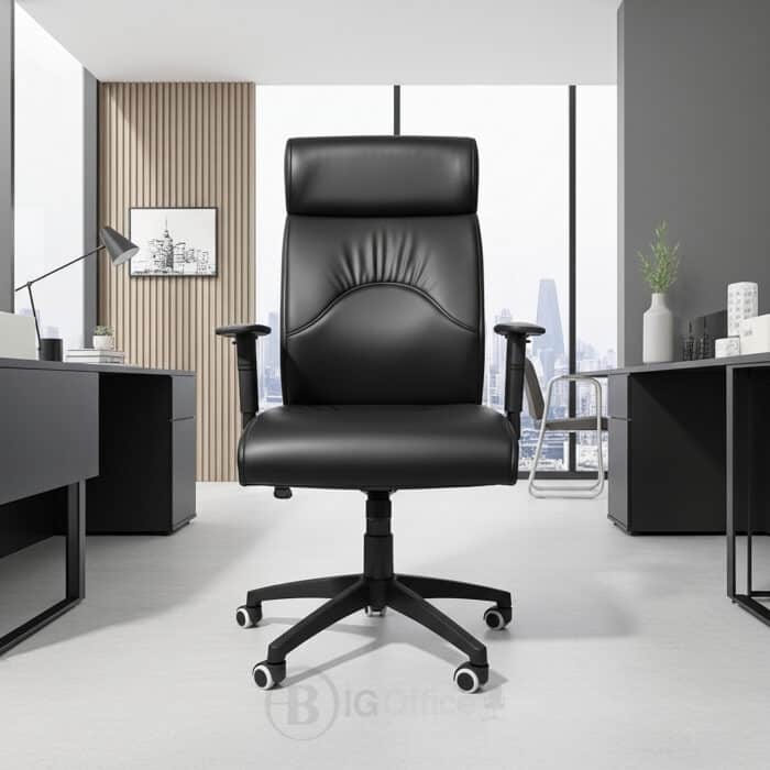 Fauteuil de bureau ergonomique en similicuir noir avec accoudoirs réglables – Image 8