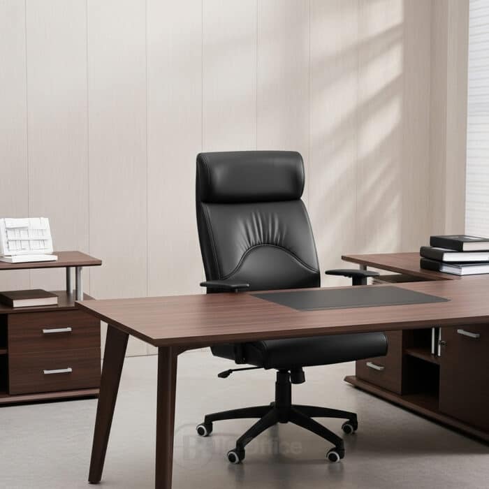 Fauteuil de bureau ergonomique en similicuir noir avec accoudoirs réglables – Image 11