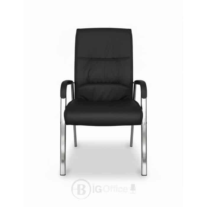 Fauteuil visiteur noir en similicuir avec piétement chromé – Image 2