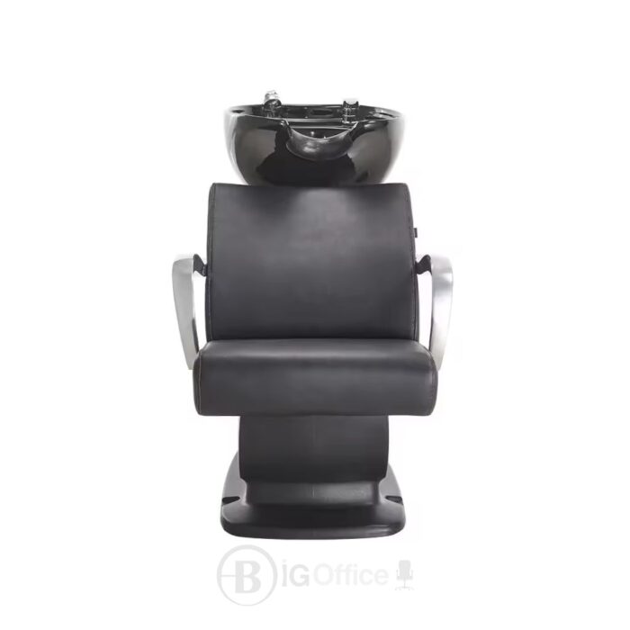 Lave-tête coiffure professionnel avec fauteuil en simili cuir – Bac de lavage inclinable avec évier en céramique – Noir – Image 2