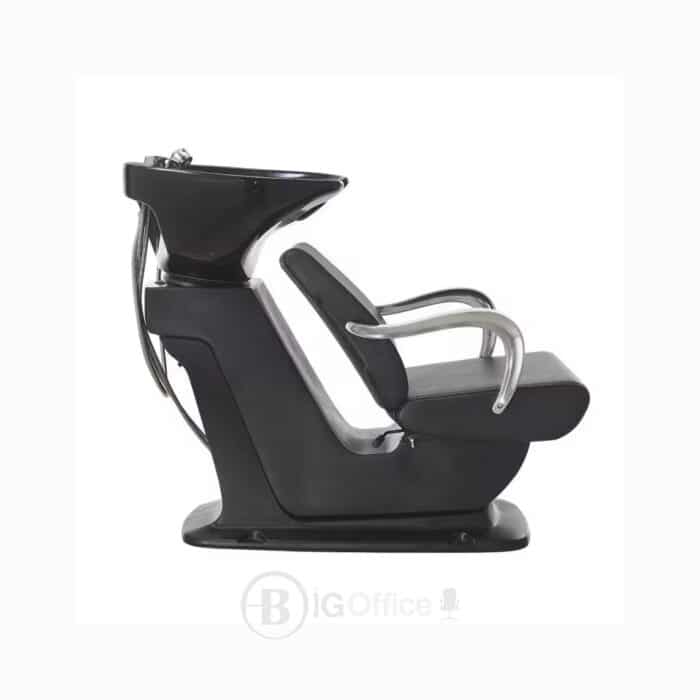 Lave-tête coiffure professionnel avec fauteuil en simili cuir – Bac de lavage inclinable avec évier en céramique – Noir – Image 3