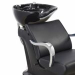 Lave-tête coiffure professionnel avec fauteuil en simili cuir – Bac de lavage inclinable avec évier en céramique – Noir – Image 4
