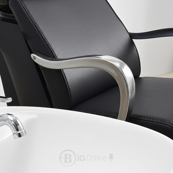 Lave-tête coiffure professionnel avec fauteuil en simili cuir – Bac de lavage inclinable avec évier en céramique – Noir – Image 6