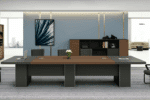 Table de Réunion Moderne en MDF Finition Bois Noyer – Big Office Maroc