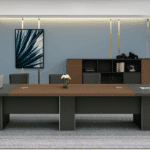 Table de Réunion Moderne en MDF Finition Bois Noyer – Big Office Maroc