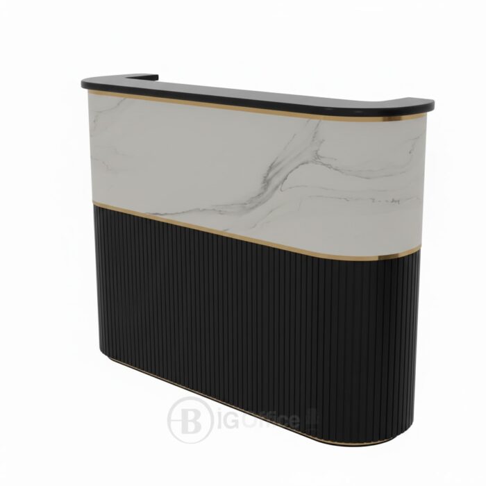 Comptoir d’accueil moderne noir et marbre blanc avec finition dorée – Big Office – Image 2