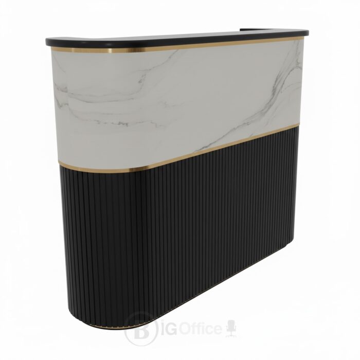 Comptoir d’accueil moderne noir et marbre blanc avec finition dorée – Big Office – Image 7