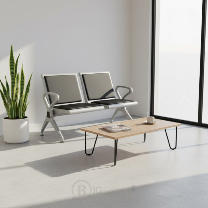 Banquette d’accueil 2 places en métal et simili cuir – Design moderne et confortable – Image 6