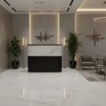 Comptoir d’accueil moderne noir et marbre blanc avec finition dorée – Big Office – Image 9