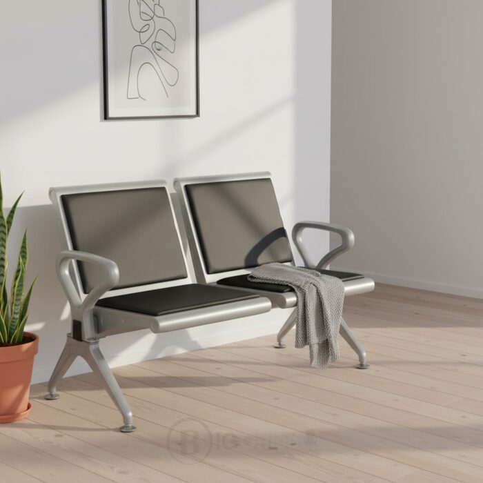 Banquette d’accueil 2 places en métal et simili cuir – Design moderne et confortable – Image 5