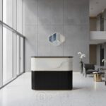 Comptoir d’accueil moderne noir et marbre blanc avec finition dorée – Big Office – Image 8