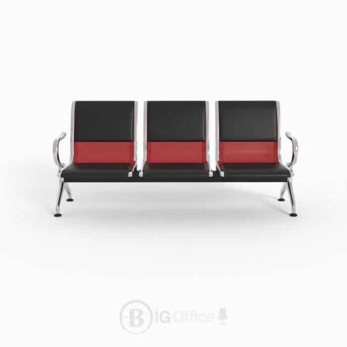 Banquette d’accueil 3 places design noir et rouge – structure métallique chromée – Image 2