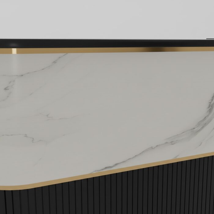 Comptoir d’accueil moderne noir et marbre blanc avec finition dorée – Big Office – Image 3