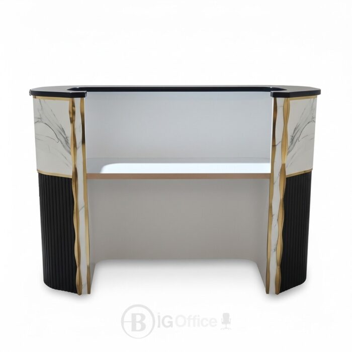 Comptoir d’accueil moderne noir et marbre blanc avec finition dorée – Big Office – Image 6