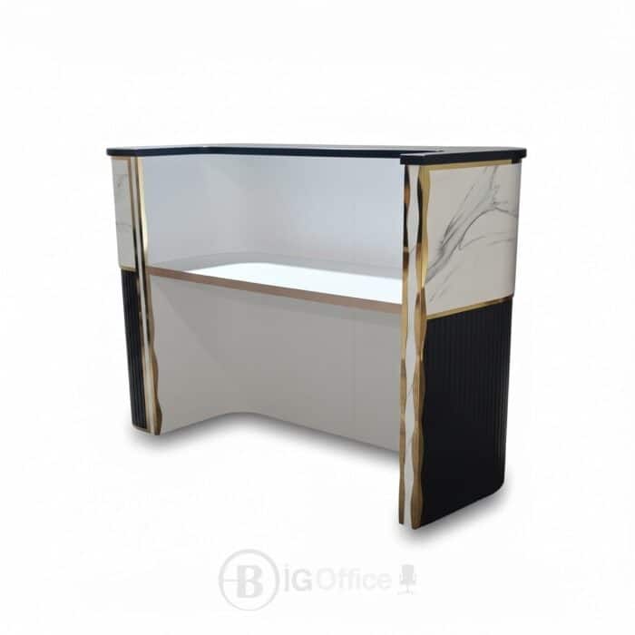 Comptoir d’accueil moderne noir et marbre blanc avec finition dorée – Big Office – Image 4