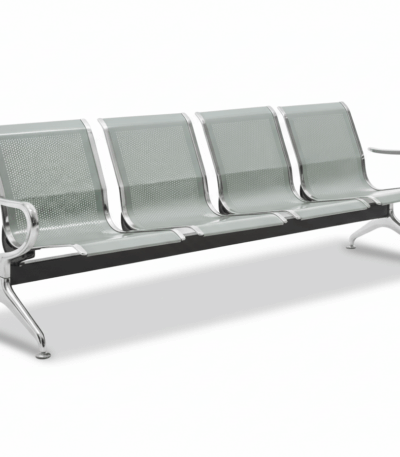 Banc d’attente 4 places en métal perforé avec structure chromée – Big Office Maroc