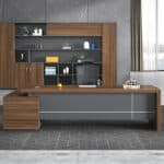 Bureau président 240 cm noyer et gris – Big Office Maroc