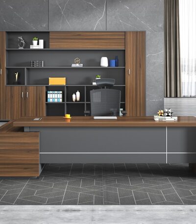 Bureau président 240 cm noyer et gris – Big Office Maroc