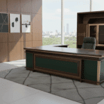 Mobilier de direction royal en bois MDF et cuir vert