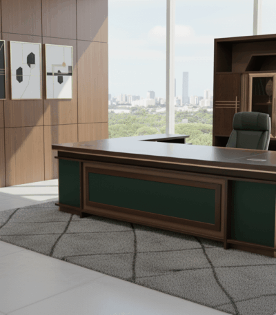 Mobilier de direction royal en bois MDF et cuir vert