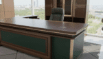 Bureau président royal 300 cm signé Big Office – Design de direction en bois et cuir vert – Image 2
