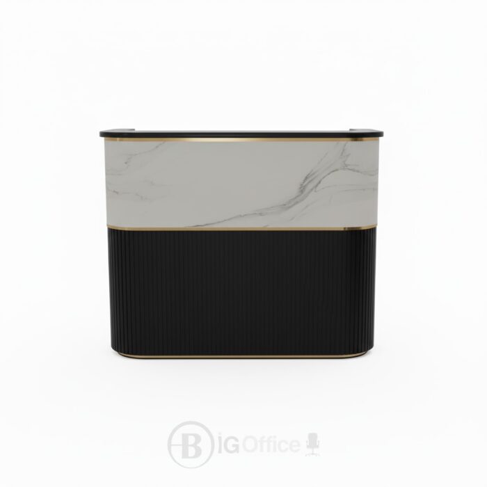 Comptoir d’accueil moderne noir et marbre blanc avec finition dorée – Big Office – Image 5