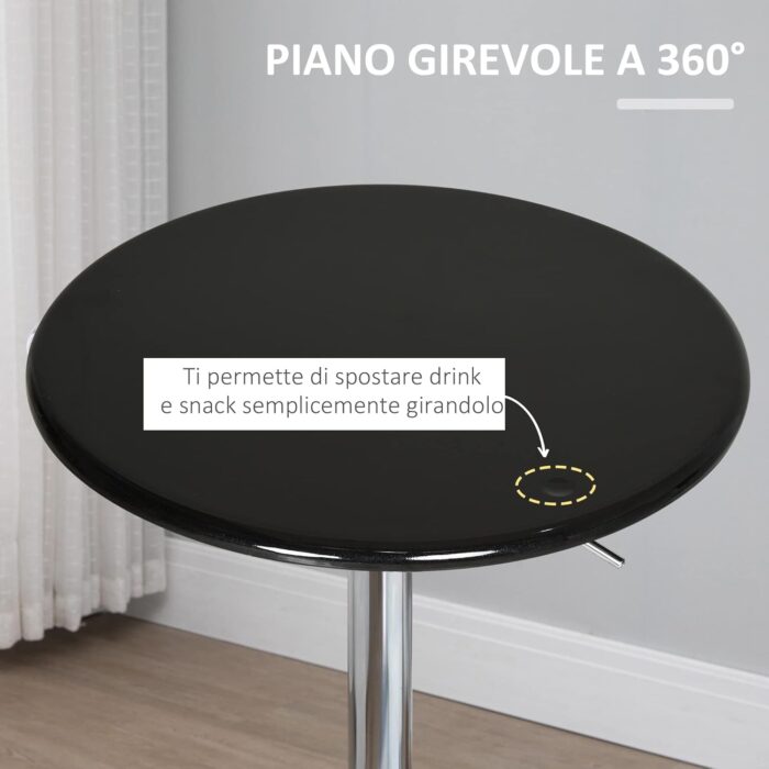 Table de réunion haute réglable – Plateau ABS noir brillant et pied chromé – Image 2