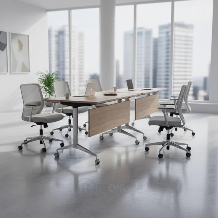 Table modulable et pliante avec roulettes – Plateau chêne clair – Image 4