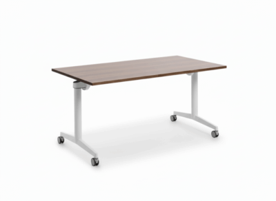 Table pliante modulable 140x80 cm – Plateau bois et piètement blanc sur roulettes | Big Office Maroc – Image 2