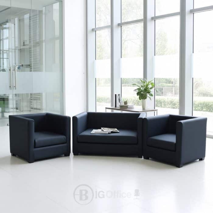 Salon d’accueil 3 pièces en similicuir noir – Design contemporain et assise confortable – Image 2