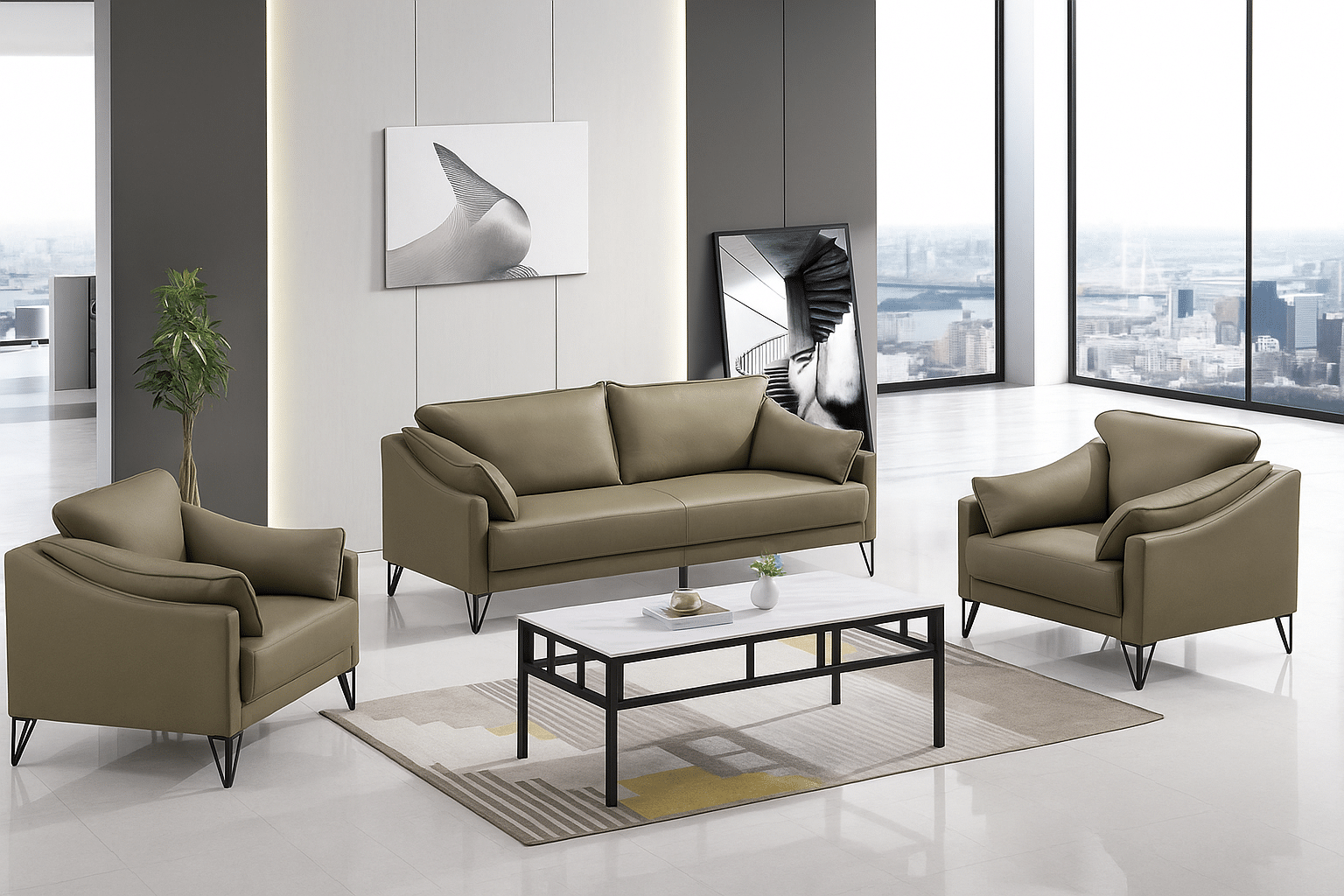 Canapé 3 places + 2 fauteuils moderne pour bureau - Big Office Maroc