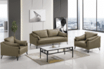 Salon de bureau moderne en cuir synthétique greige – Canapé 3 places + 2 fauteuils
