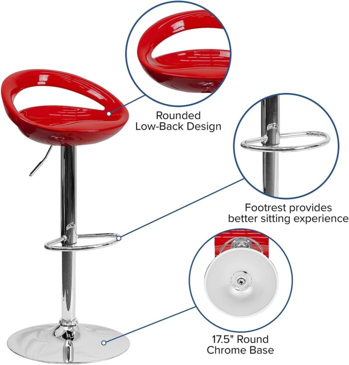 Tabouret de Bar Design Rouge – Hauteur Réglable & Socle Chromé – Image 3