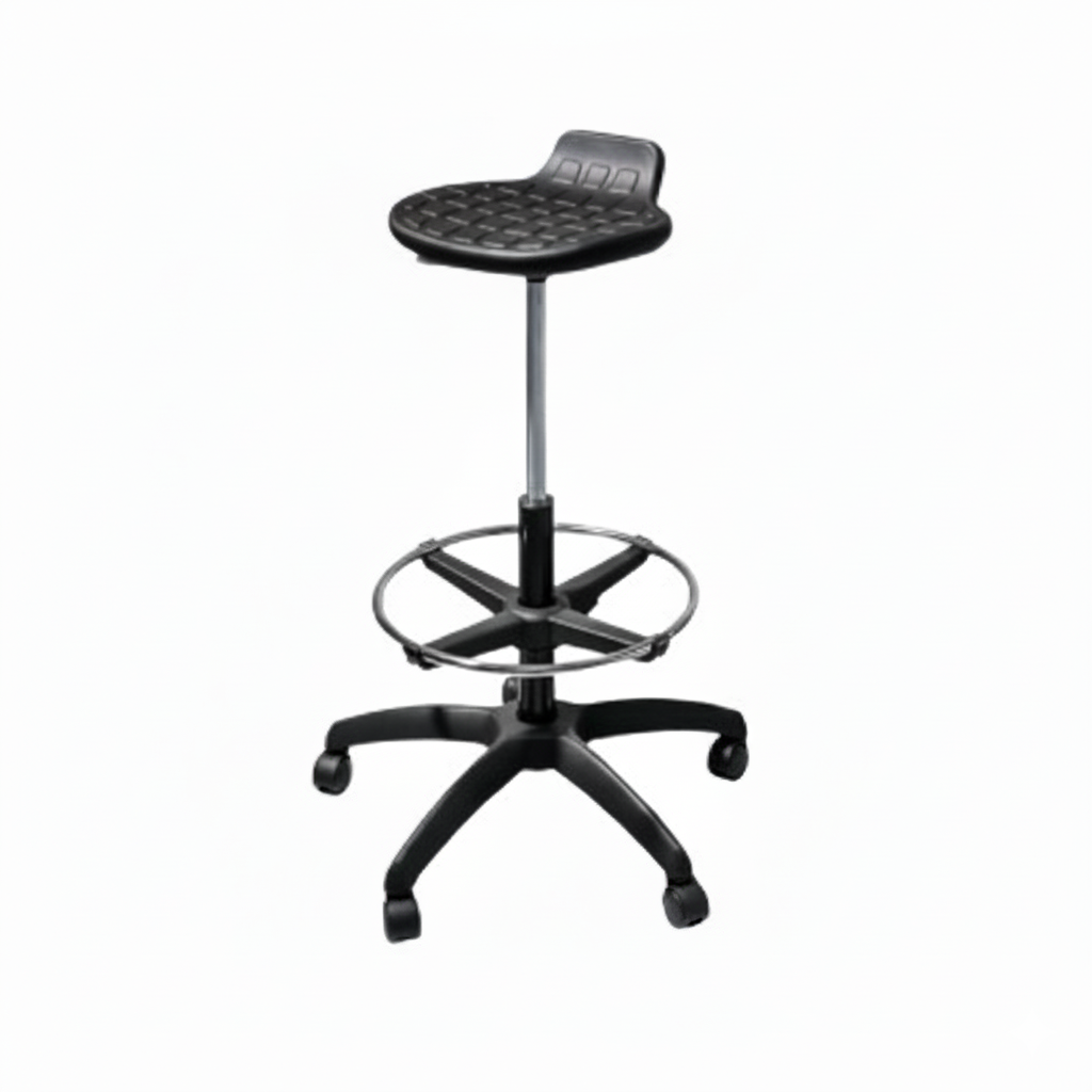 Tabouret tulipe professionnel en polyuréthane Made in Italy avec repose-pieds et roulettes