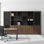 Bibliothèque de bureau en bois MDF effet noyer - Design moderne 240x40x200 cm | Big Office Maroc – Image 5