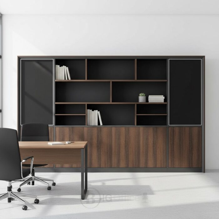 Bibliothèque de bureau en bois MDF effet noyer - Design moderne 240x40x200 cm | Big Office Maroc – Image 5